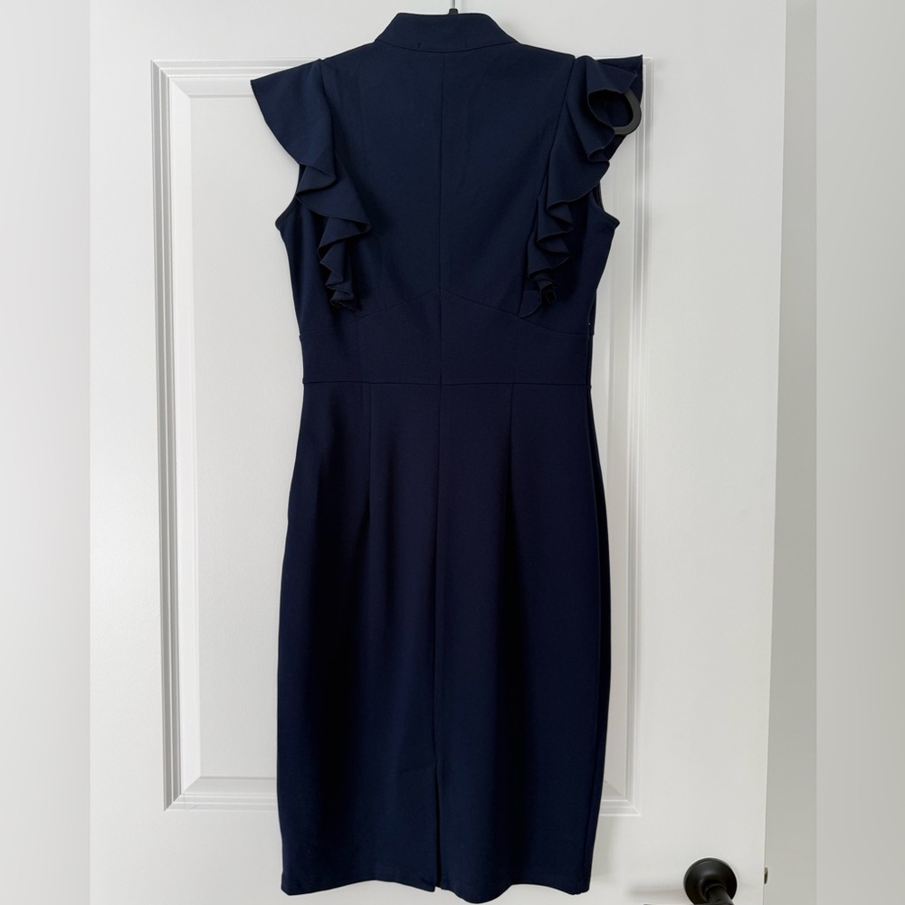 Chic Navy Ruffle Midi Dress - Picture 2 of 6